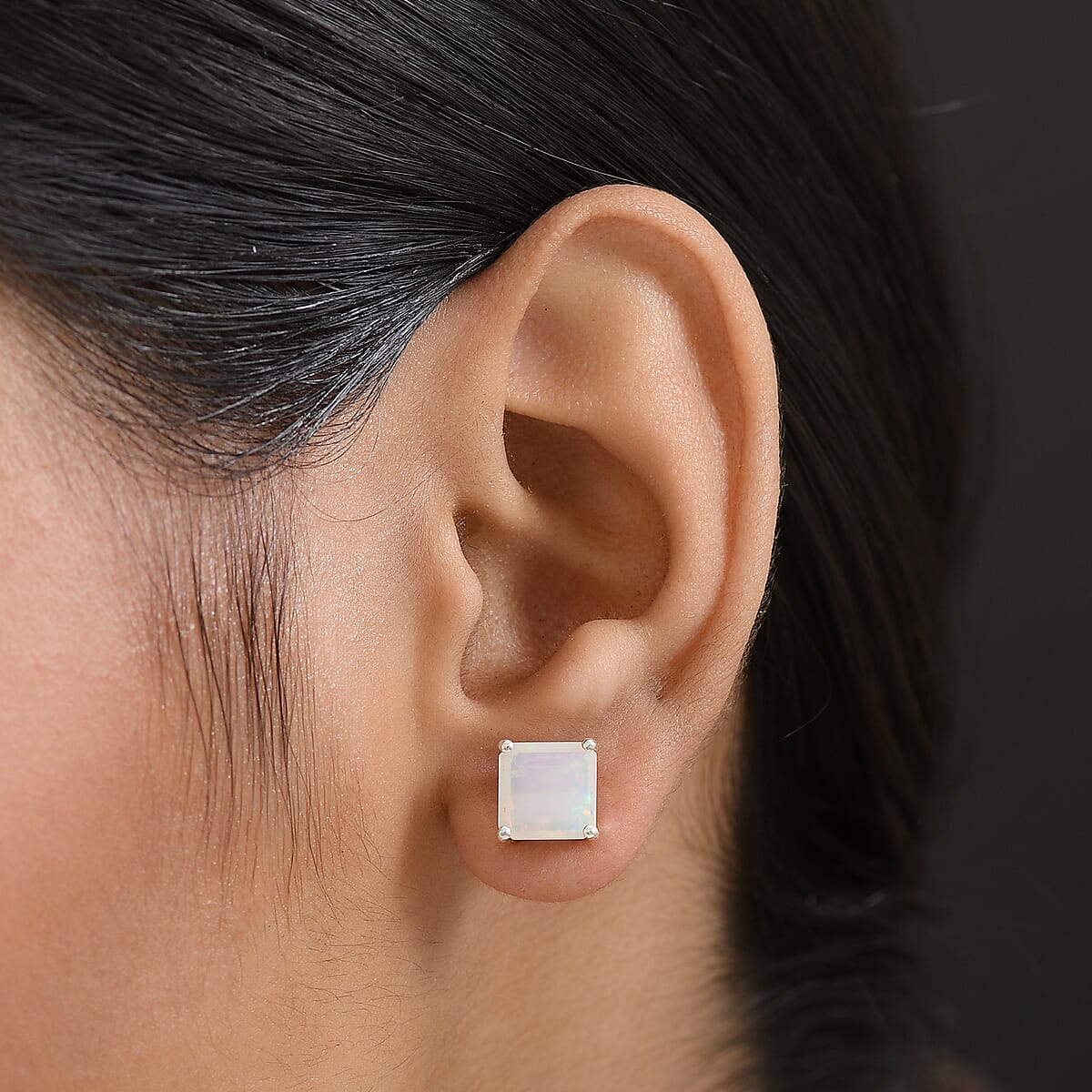 Doorbuster D'Joy AAA Ethiopian Welo Opal 3.10 ctw Stud Earrings in Rhodium Over Sterling Silver image number 2