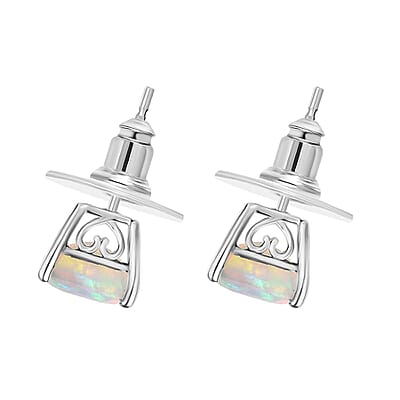  D'Joy AAA Ethiopian Welo Opal 3.10 ctw Stud Earrings in Rhodium Over Sterling Silver