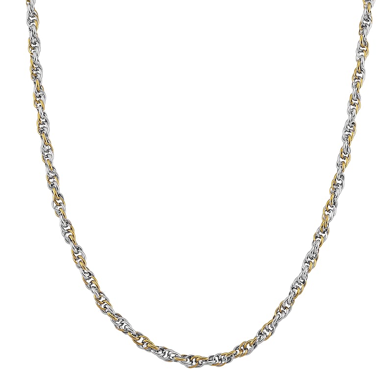 Link Chain Necklace in ION Plated YG and Stainless Steel 20-22 Inches
