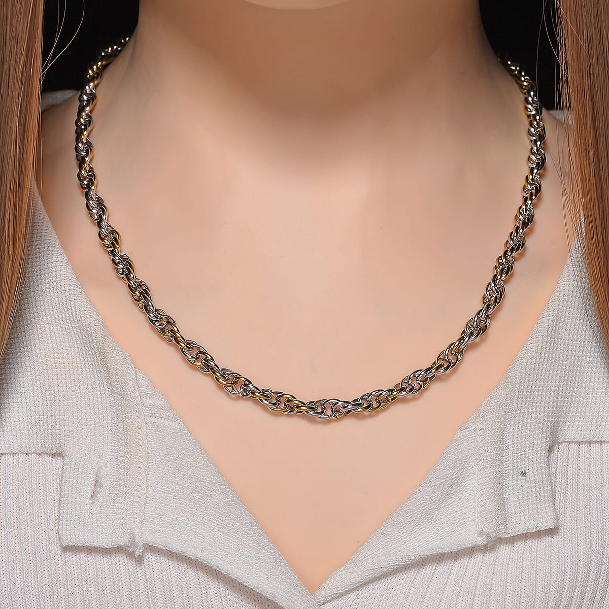 Link Chain Necklace in ION Plated YG and Stainless Steel 20-22 Inches image number 1
