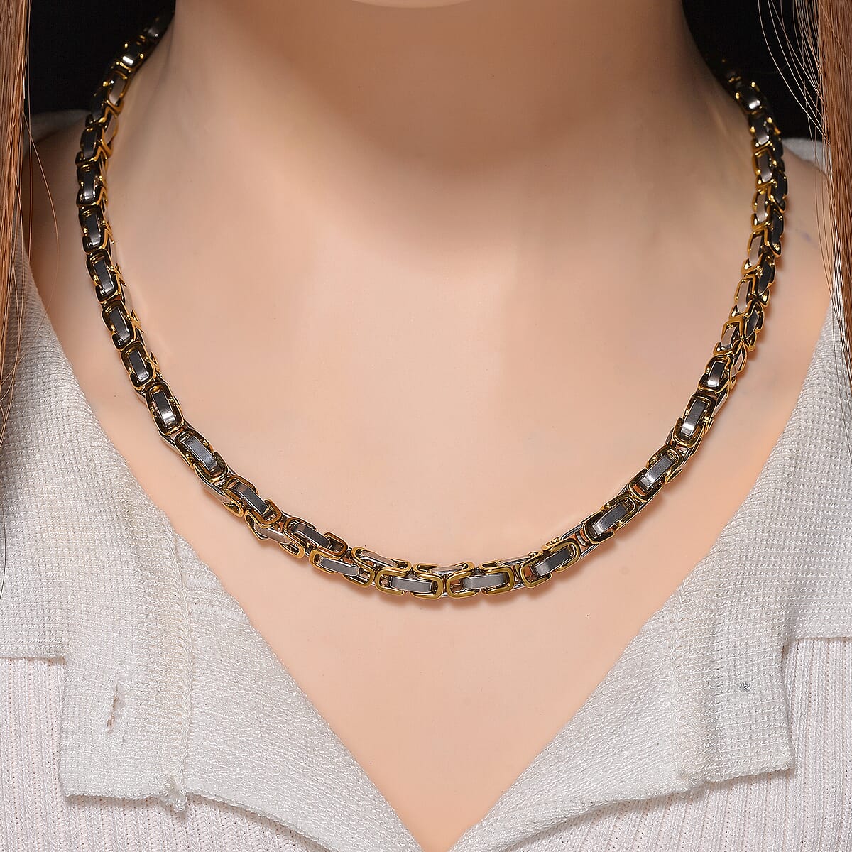 Byzantine Chain Necklace in ION Plated YG and Stainless Steel 20-22 Inches image number 1