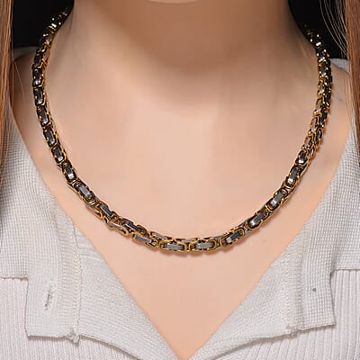 Byzantine Chain Necklace in ION Plated YG and Stainless Steel 20-22 Inches