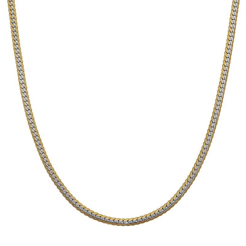 Flat Curb Chain Necklace in ION Plated YG and Stainless Steel 20-22 Inches