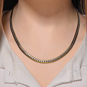 Flat Curb Chain Necklace in ION Plated YG and Stainless Steel 20-22 Inches