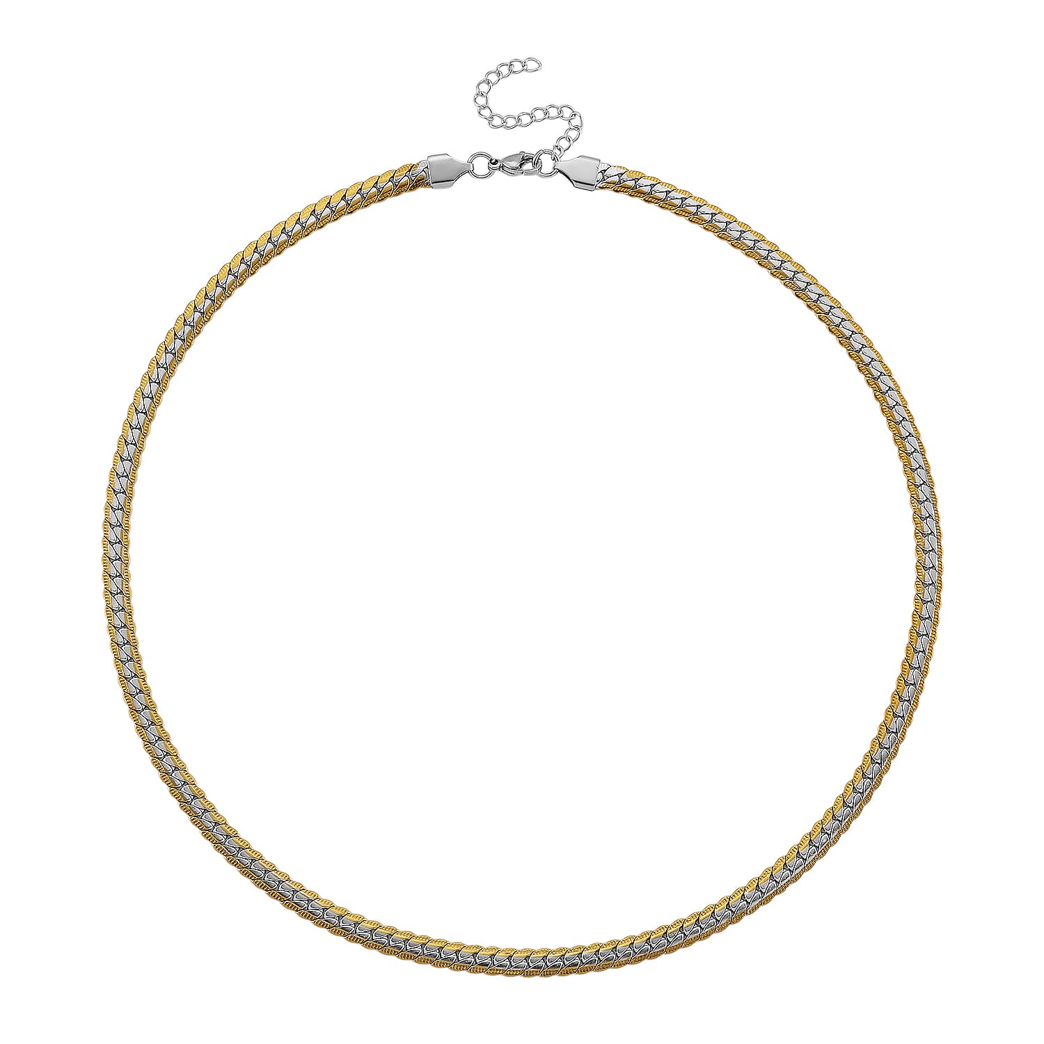 Flat Curb Chain Necklace in ION Plated YG and Stainless Steel 20-22 Inches