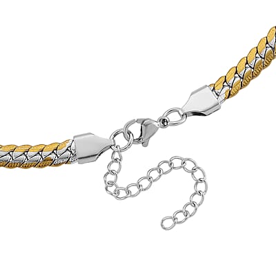 Flat Curb Chain Necklace in ION Plated YG and Stainless Steel 20-22 Inches