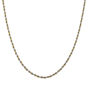 Rope Chain Necklace in ION Plated YG and Stainless Steel 20-22 Inches
