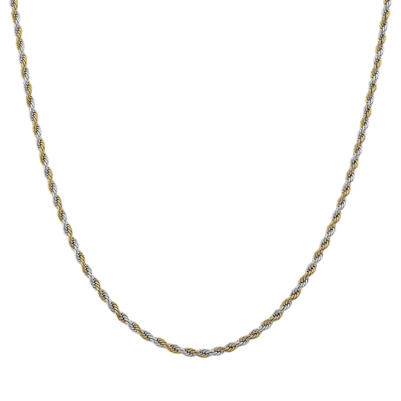 Rope Chain Necklace in ION Plated YG and Stainless Steel 20-22 Inches