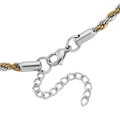 Rope Chain Necklace in ION Plated YG and Stainless Steel 20-22 Inches