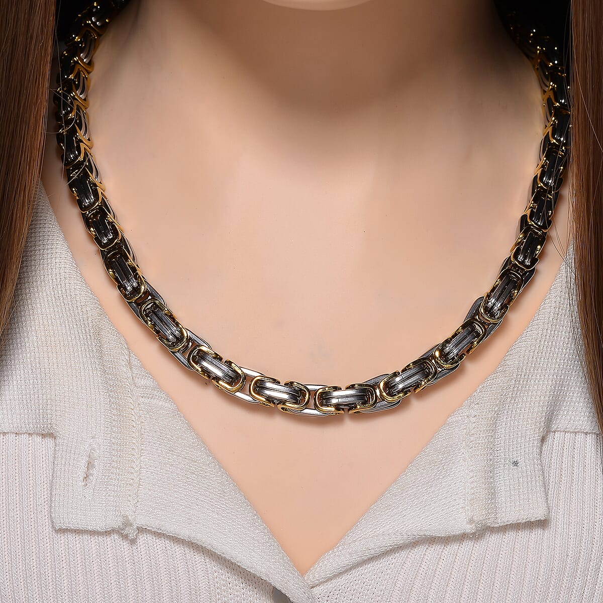 Byzantine Chain Necklace in ION Plated YG and Stainless Steel 20-22 Inches image number 1