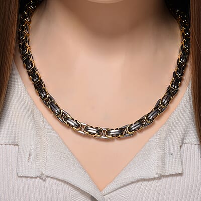 Byzantine Chain Necklace in ION Plated YG and Stainless Steel 20-22 Inches
