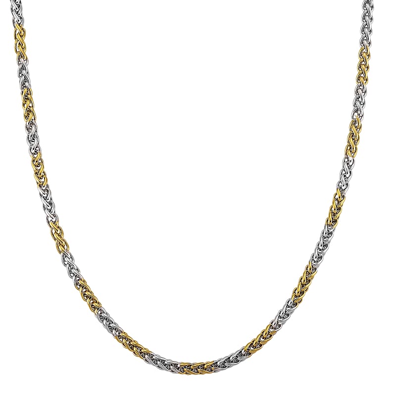 Two-tone Palma Chain Necklace in ION Plated YG and Stainless Steel 20-22 Inches
