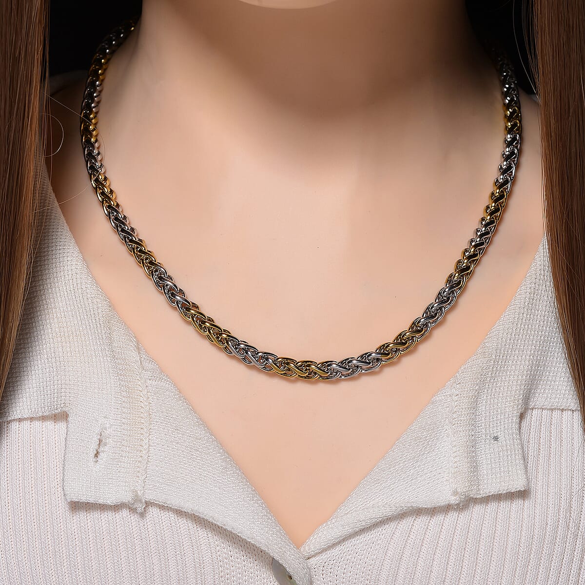 Two-tone Palma Chain Necklace in ION Plated YG and Stainless Steel 20-22 Inches image number 1
