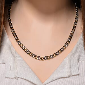 Two-tone Cuban Chain Necklace in ION Plated YG and Stainless Steel 20-22 Inches
