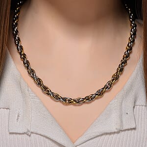 Two-tone Oval Link Chain Necklace in ION Plated YG and Stainless Steel 20-22 Inches