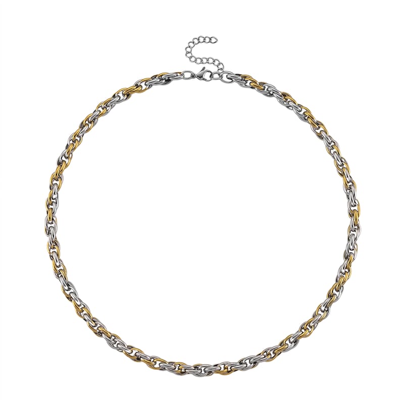 Two-tone Oval Link Chain Necklace in ION Plated YG and Stainless Steel 20-22 Inches