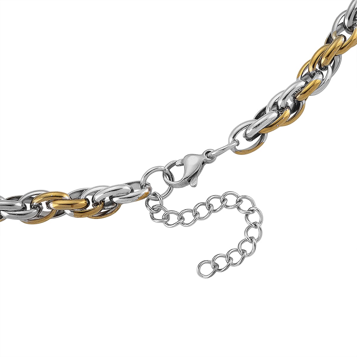 Two-tone Oval Link Chain Necklace in ION Plated YG and Stainless Steel 20-22 Inches image number 5
