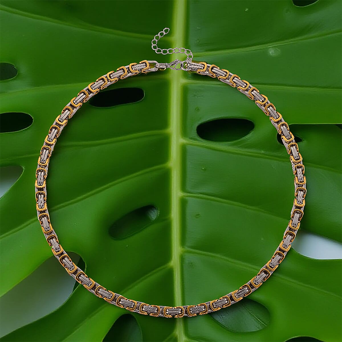 Two-tone Byzantine Chain Necklace in ION Plated YG and Stainless Steel 20-22 Inches image number 1