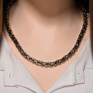 Two-tone Byzantine Chain Necklace in ION Plated YG and Stainless Steel 20-22 Inches