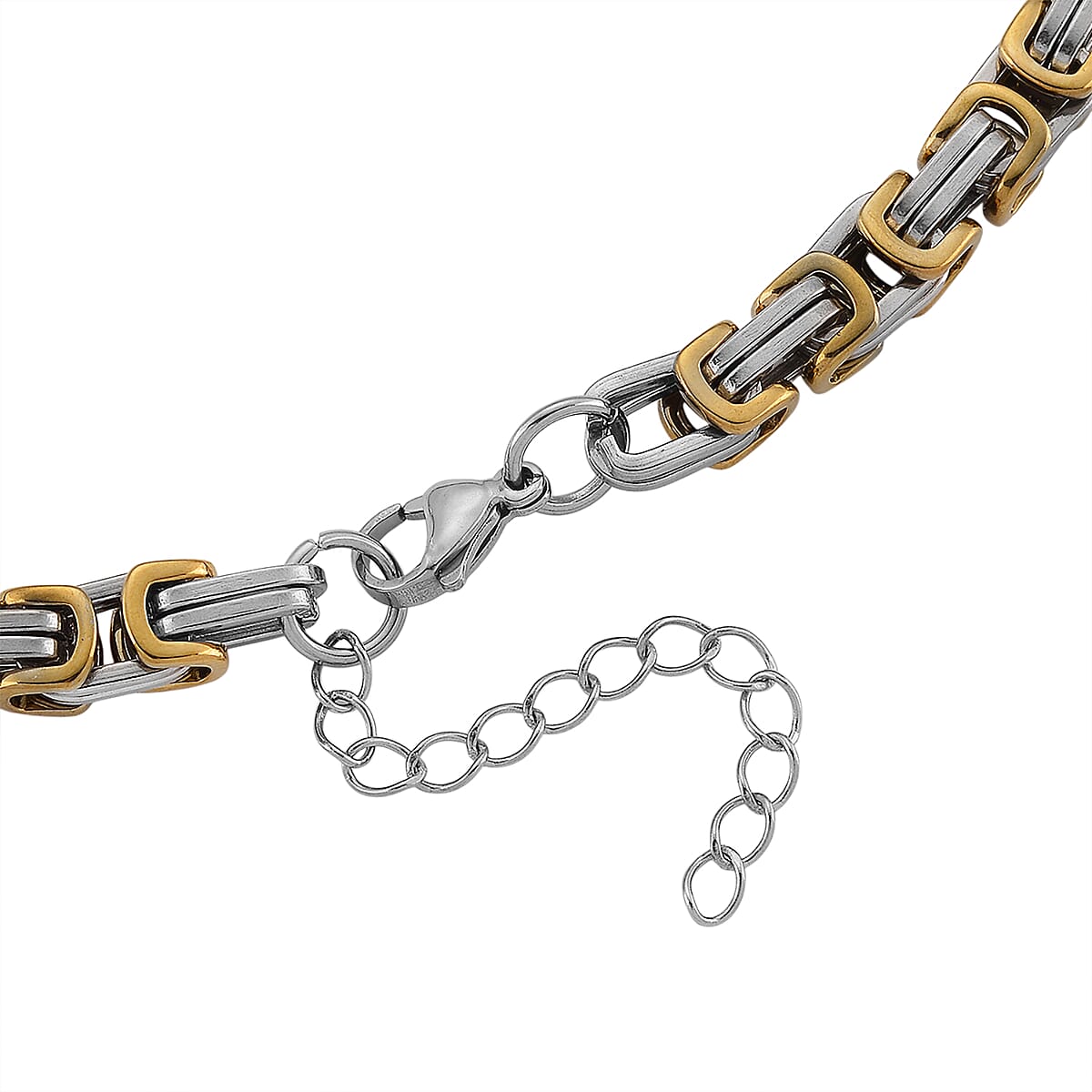 Two-tone Byzantine Chain Necklace in ION Plated YG and Stainless Steel 20-22 Inches image number 5