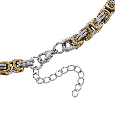 Two-tone Byzantine Chain Necklace in ION Plated YG and Stainless Steel 20-22 Inches