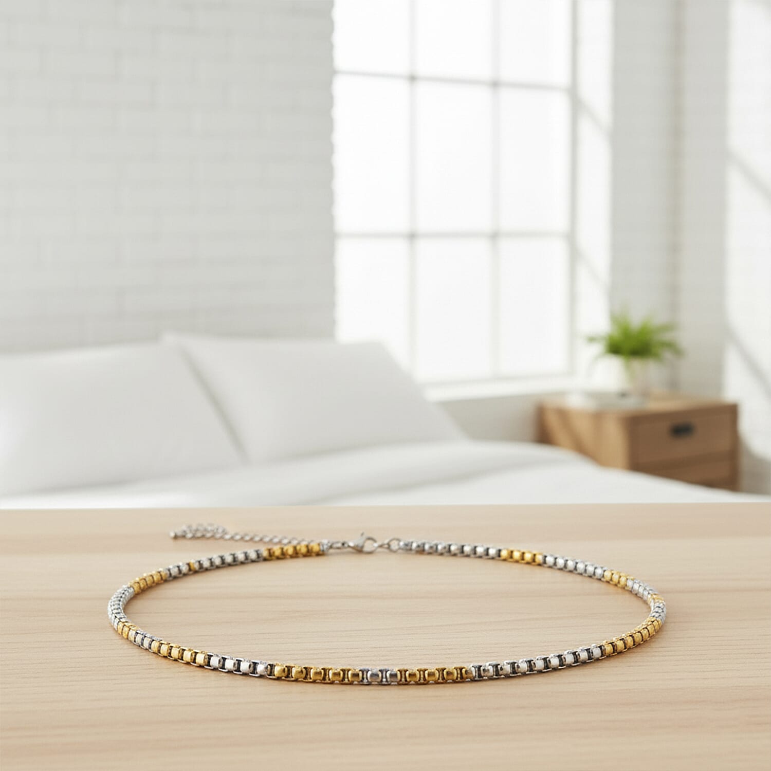 Two-tone Pop Chain Necklace in ION Plated YG and Stainless Steel 20-22 Inches