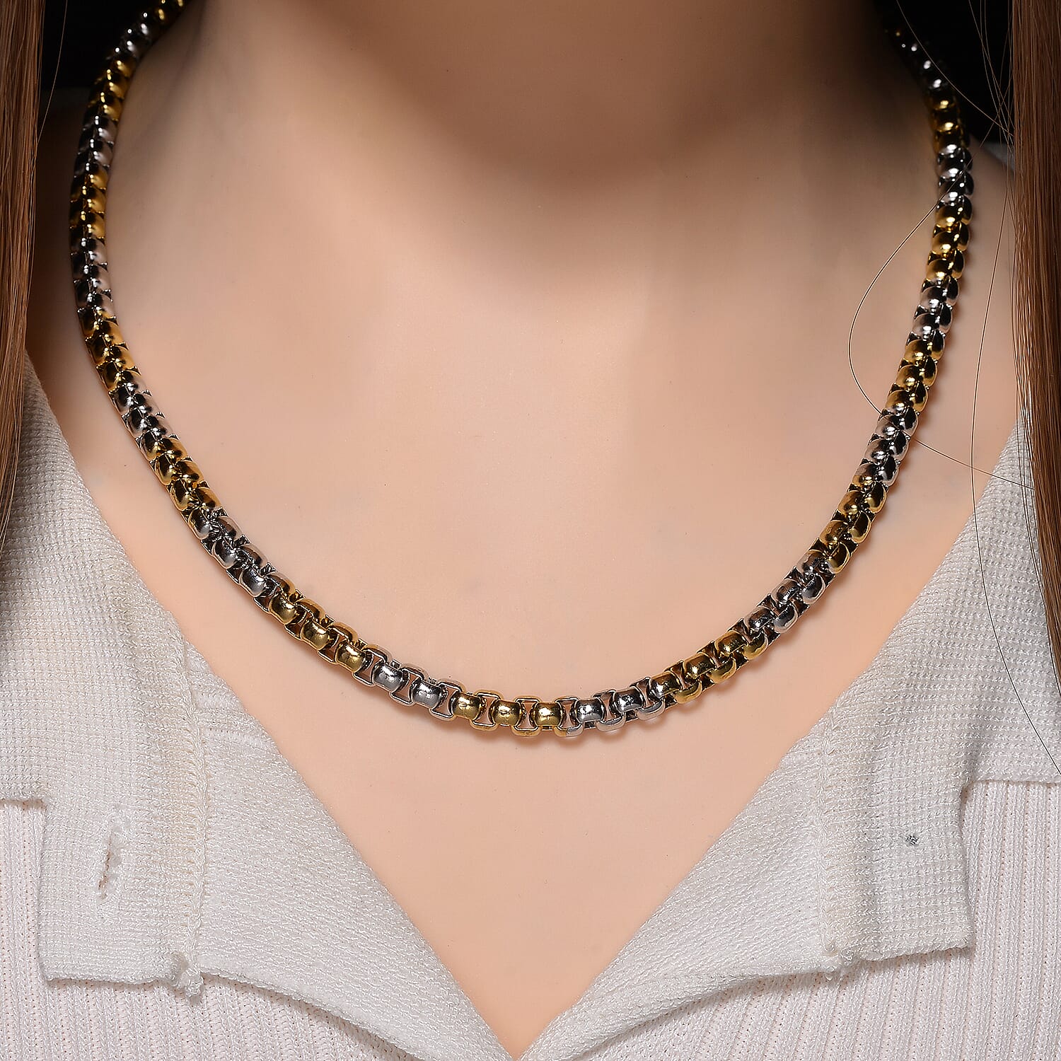 Two-tone Pop Chain Necklace in ION Plated YG and Stainless Steel 20-22 Inches