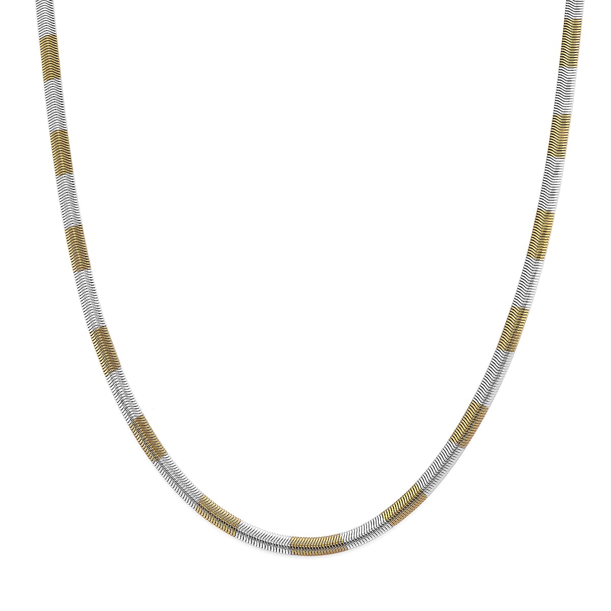 Two-tone Flat Snake Chain Necklace in ION Plated YG and Stainless Steel 20-22 Inches image number 0
