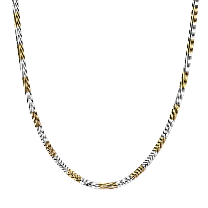 Two-tone Flat Snake Chain Necklace in ION Plated YG and Stainless Steel 20-22 Inches
