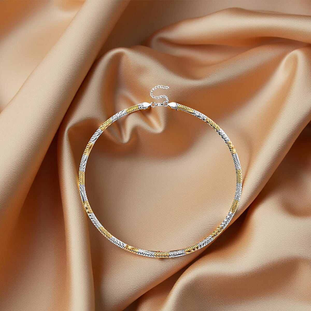 Two-tone Flat Snake Chain Necklace in ION Plated YG and Stainless Steel 20-22 Inches image number 1