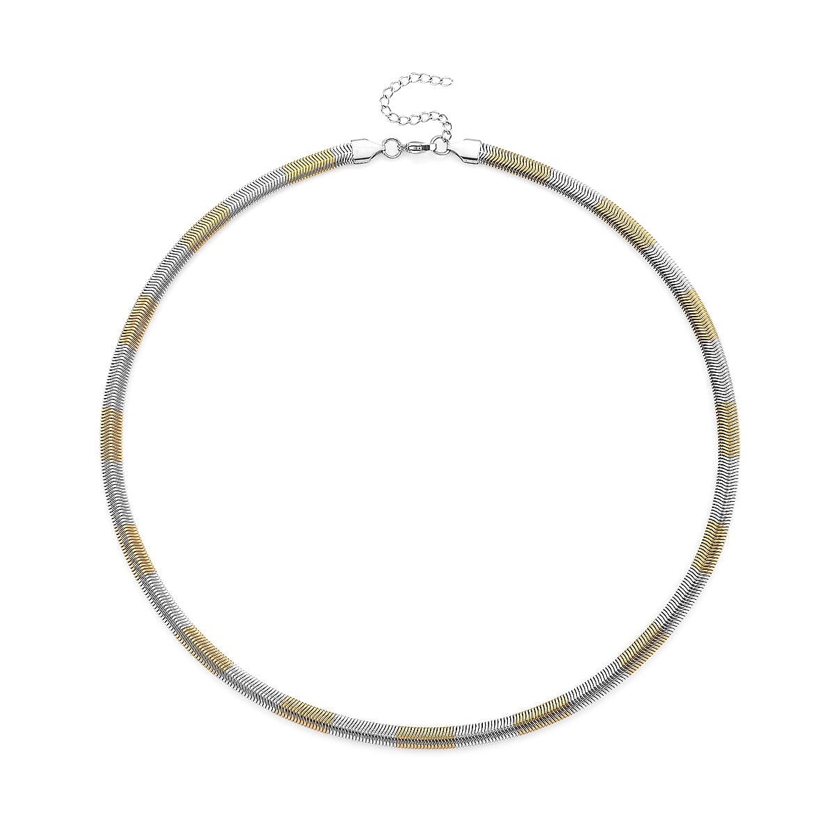 Two-tone Flat Snake Chain Necklace in ION Plated YG and Stainless Steel 20-22 Inches image number 3