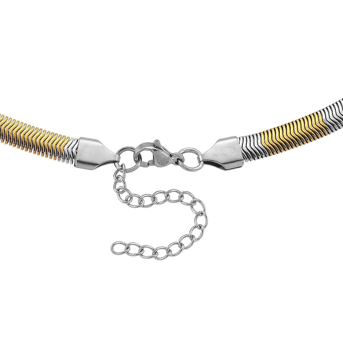 Two-tone Flat Snake Chain Necklace in ION Plated YG and Stainless Steel 20-22 Inches image number 5