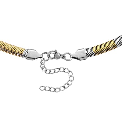 Two-tone Flat Snake Chain Necklace in ION Plated YG and Stainless Steel 20-22 Inches