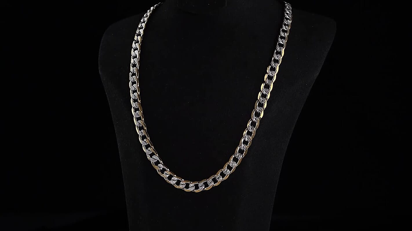 Cuban Link Chain Necklace in ION Plated YG and Stainless Steel 20-22 Inches