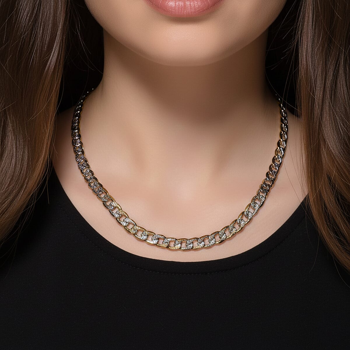 Cuban Link Chain Necklace in ION Plated YG and Stainless Steel 20-22 Inches image number 2