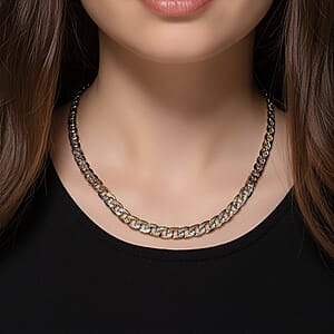 Cuban Link Chain Necklace in ION Plated YG and Stainless Steel 20-22 Inches