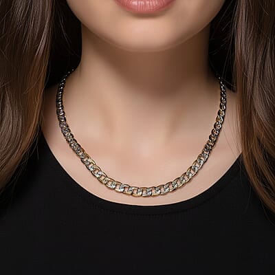 Cuban Link Chain Necklace in ION Plated YG and Stainless Steel 20-22 Inches