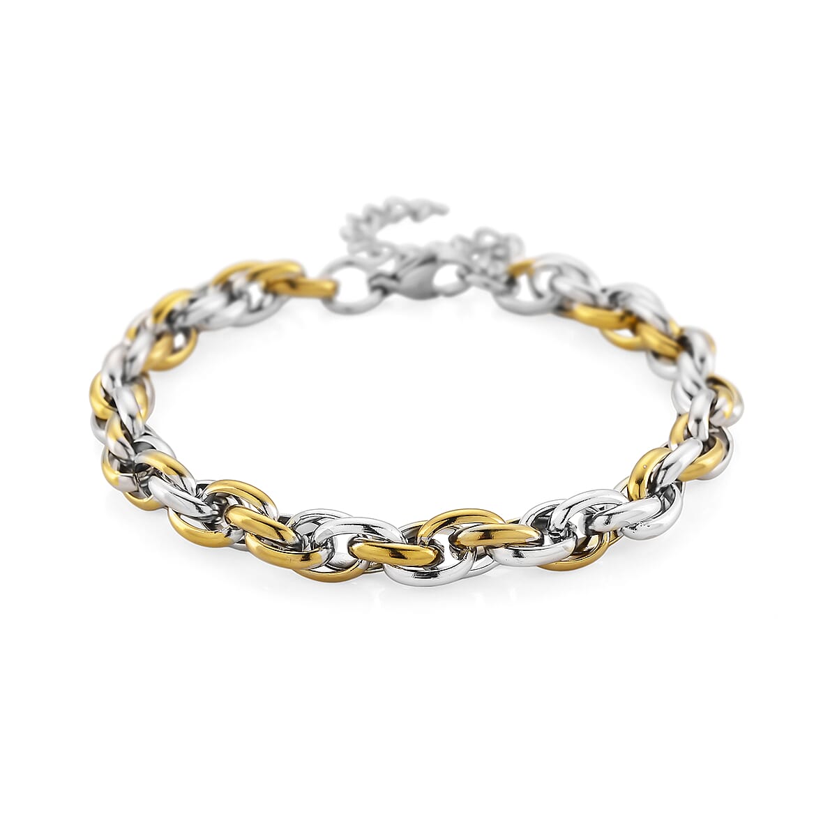 Two-tone Oval Link Chain Bracelet (8-10In) in ION Plated YG and Stainless Steel image number 0