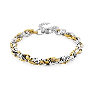 Two-tone Oval Link Chain Bracelet (8-10In) in ION Plated YG and Stainless Steel
