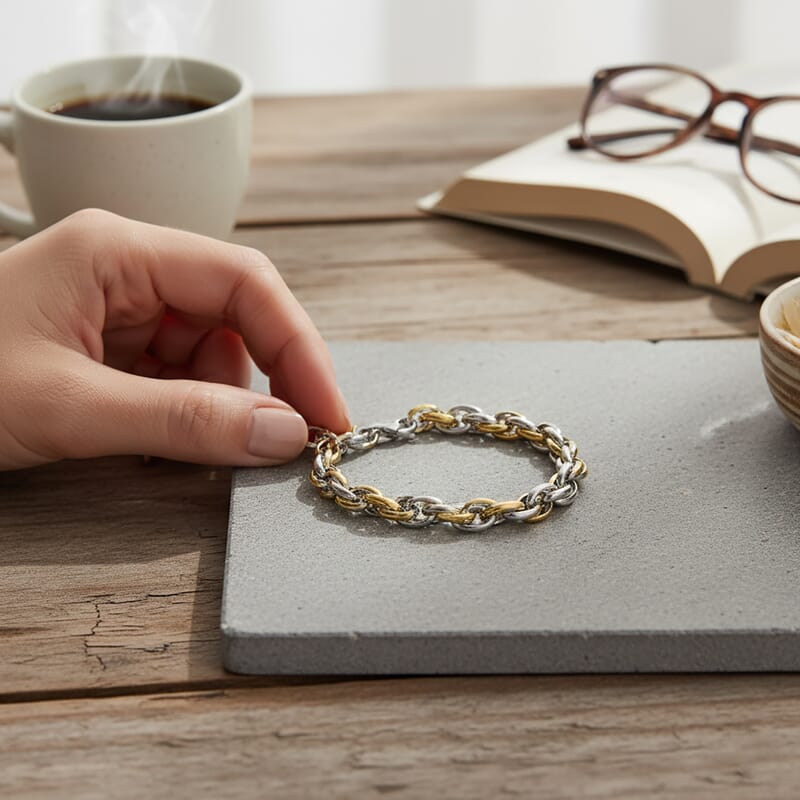 Two-tone Oval Link Chain Bracelet (8-10In) in ION Plated YG and Stainless Steel