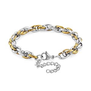 Two-tone Oval Link Chain Bracelet (8-10In) in ION Plated YG and Stainless Steel