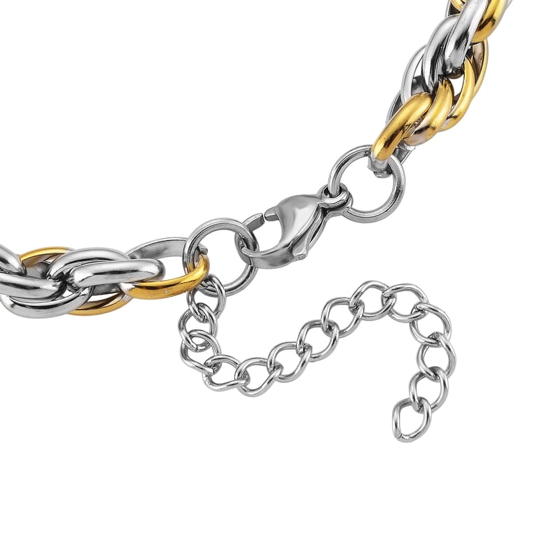 Two-tone Oval Link Chain Bracelet (8-10In) in ION Plated YG and Stainless Steel