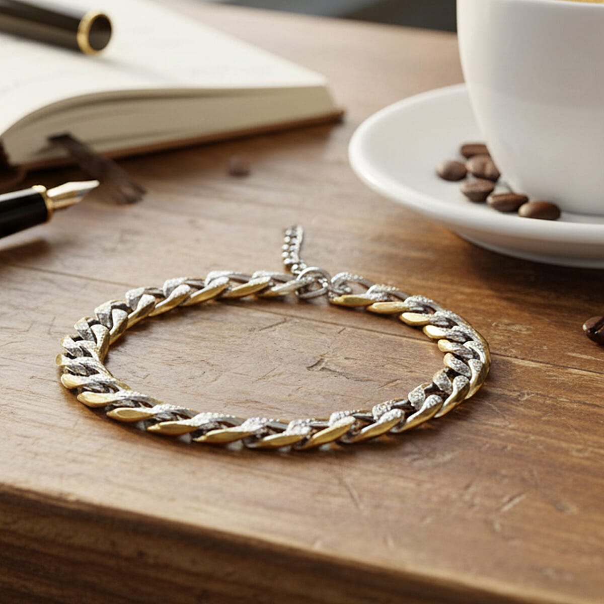 Cuban Link Bracelet in ION Plated YG and Stainless Steel (7-9In) image number 1