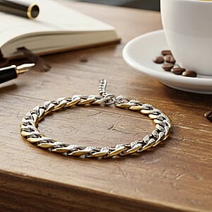 Cuban Link Bracelet in ION Plated YG and Stainless Steel (7-9In)