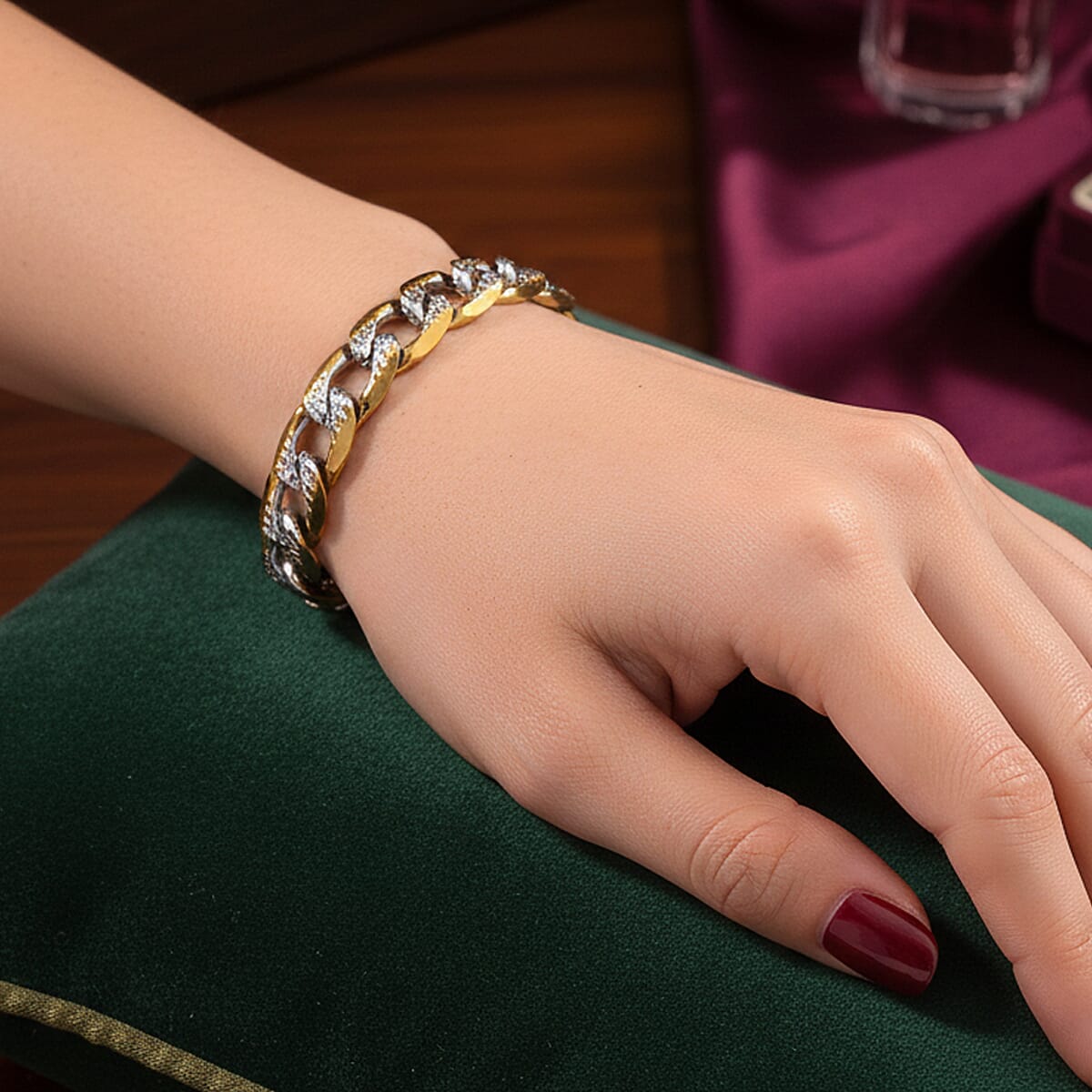 Cuban Link Bracelet in ION Plated YG and Stainless Steel (7-9In) image number 2