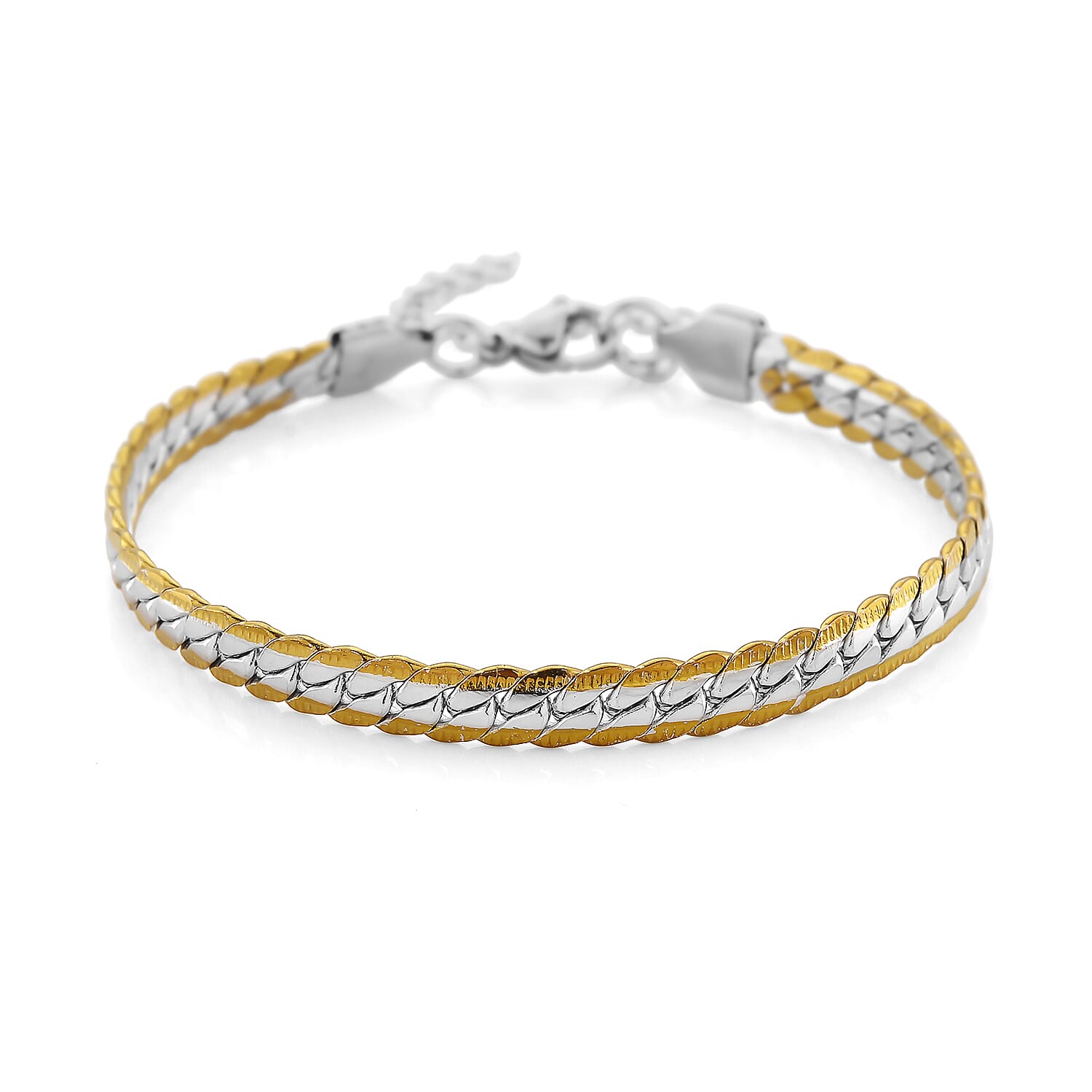 Flat Curb Chain Bracelet in ION Plated YG and Stainless Steel (7.5-9.5In)