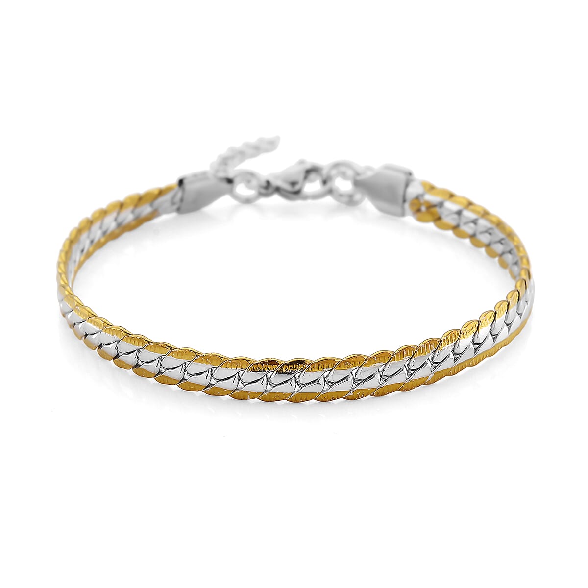 Flat Curb Chain Bracelet in ION Plated YG and Stainless Steel (7.5-9.5In) image number 0