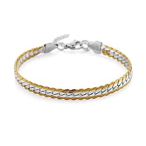 Flat Curb Chain Bracelet in ION Plated YG and Stainless Steel (7.5-9.5In)