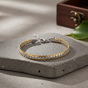 Flat Curb Chain Bracelet in ION Plated YG and Stainless Steel (7.5-9.5In)