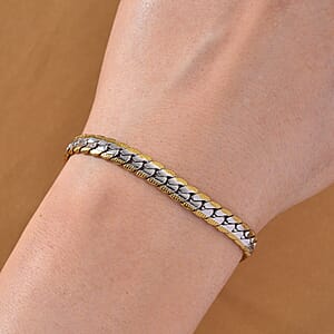 Flat Curb Chain Bracelet in ION Plated YG and Stainless Steel (7.5-9.5In)